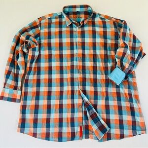 Visconti Big Men Multicolor Checkered Plaid Button Up Blue Cuffs Shirt Size 2XLB